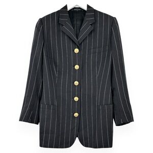 Vintage Versace Black Pinstripe Gold Medusa Head Button Wool Blazer Jacket